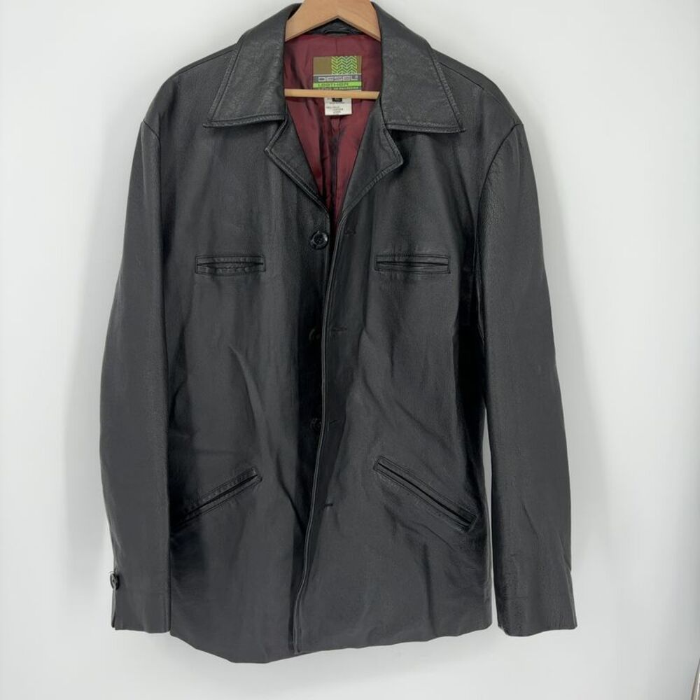 Diesel Leather Classic Coat with Maroon Lining